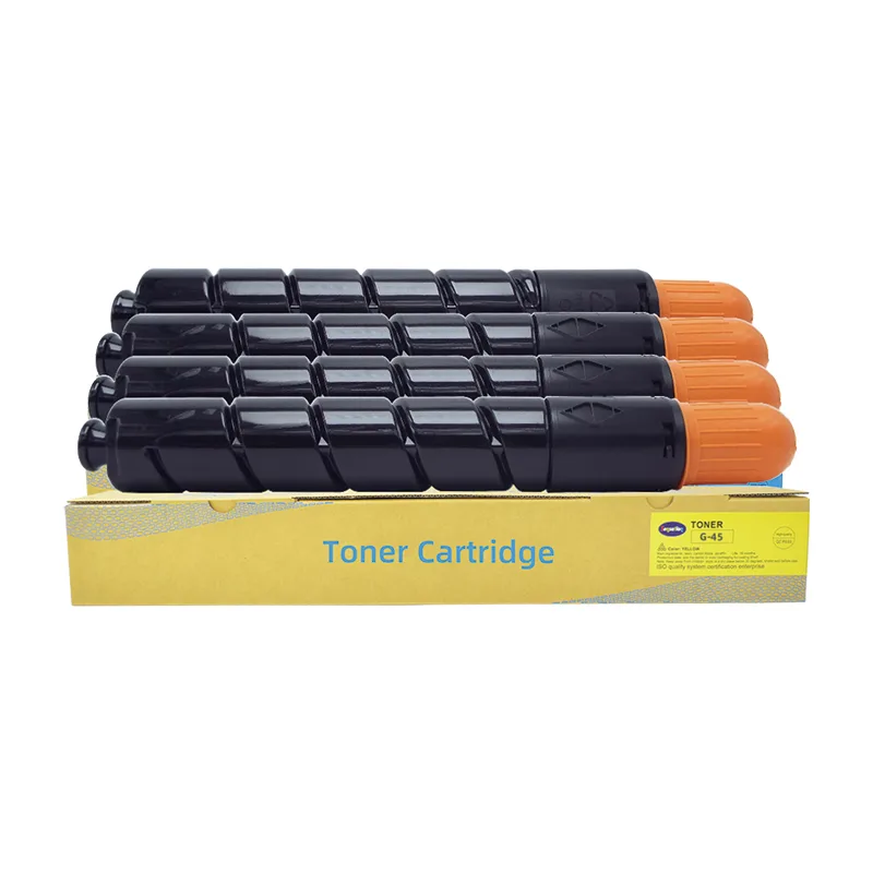 Four Sensation G-45 compatible toner cartridges resting on their product box