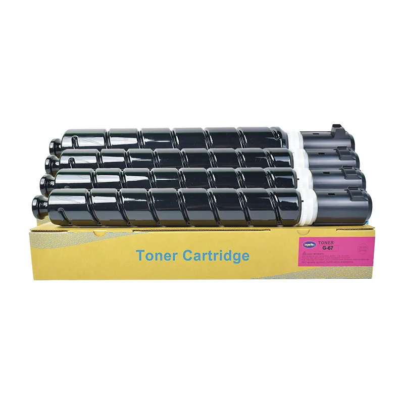 Four Sensation G-67 toner cartridges viewed from the side on their product box